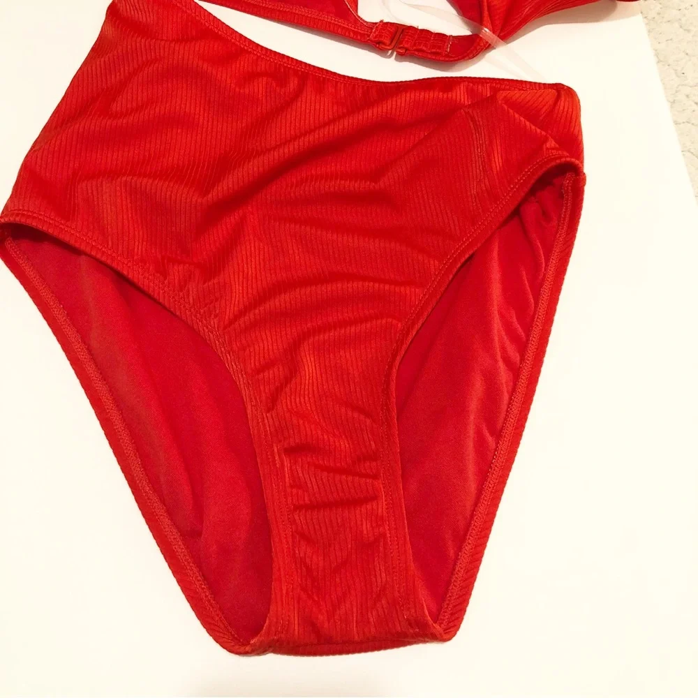 Kona Sol Red Cutout 1 Piece Ribbed Swimsuit - Picture 7 of 11